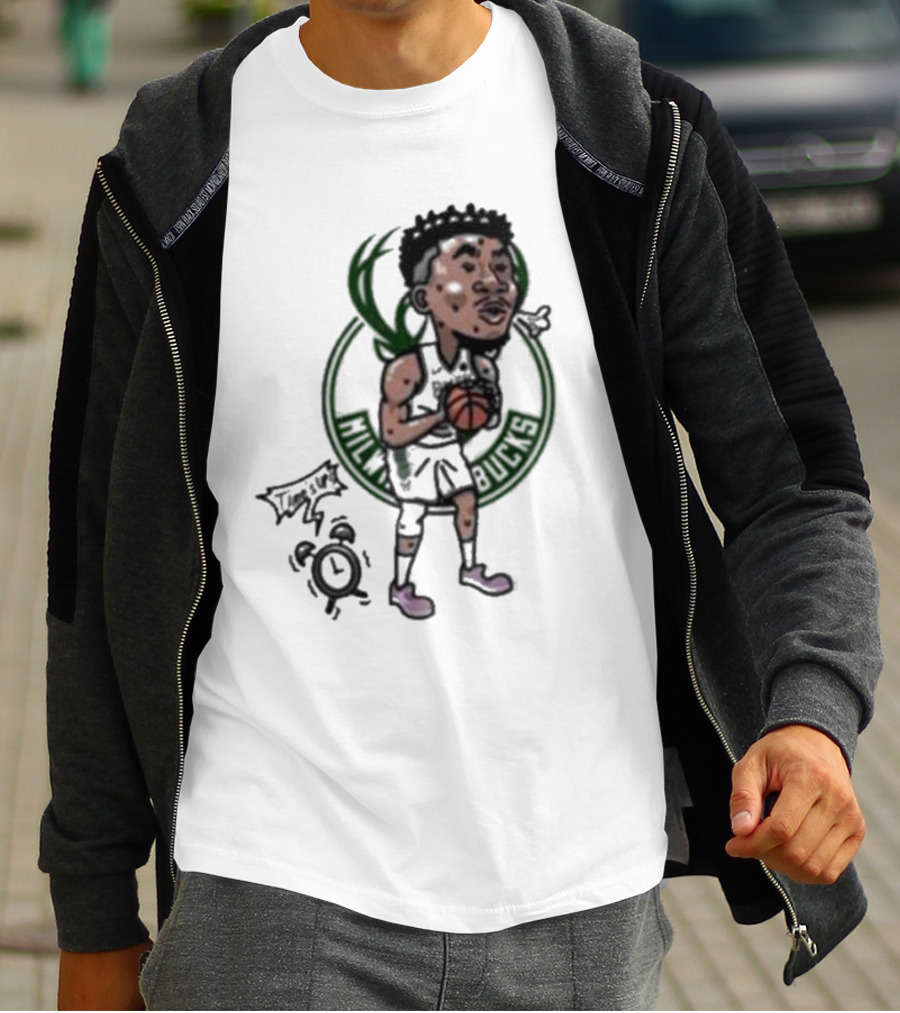 Giannis Antetokounmpo Milwaukee Bucks Cartoon Basketball Player Clock T-Shirt