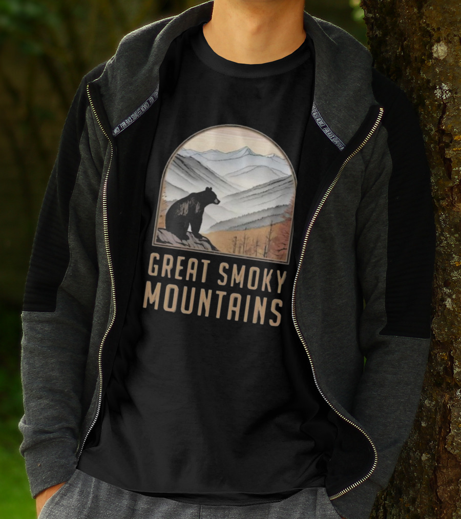 Great Smoky Mountains National Park Bear Silhouette Over Scenic Mountain Landscape T-Shirt