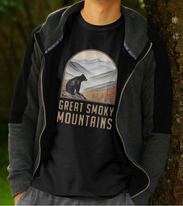 Great Smoky Mountains National Park Bear Silhouette Over Scenic Mountain Landscape T-Shirt