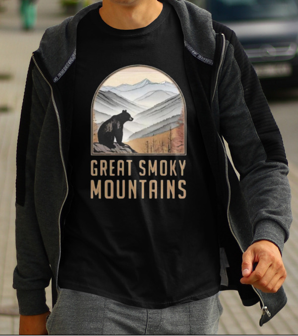 Great Smoky Mountains National Park Bear Silhouette Over Scenic Mountain Landscape T-Shirt