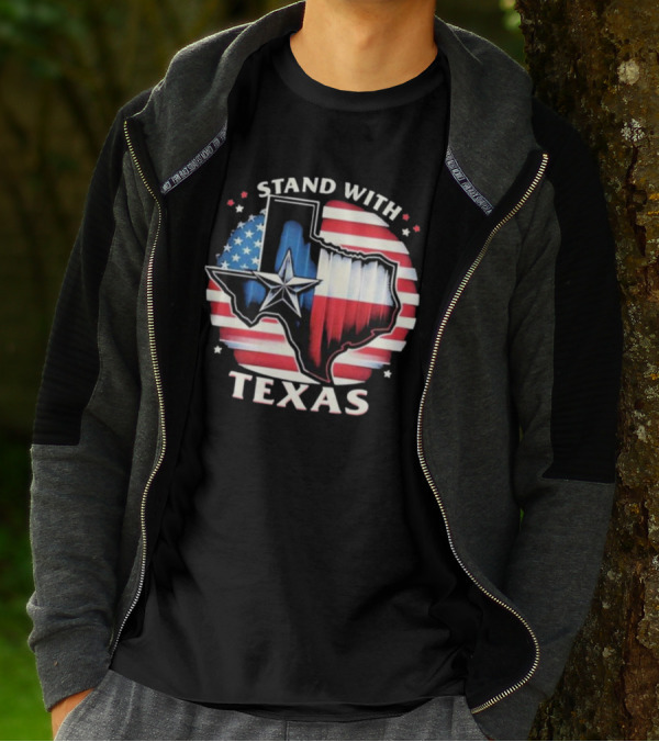 Stand With Texas American Flag Star Map T-Shirt