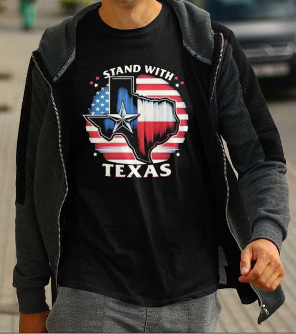Stand With Texas American Flag Star Map T-Shirt