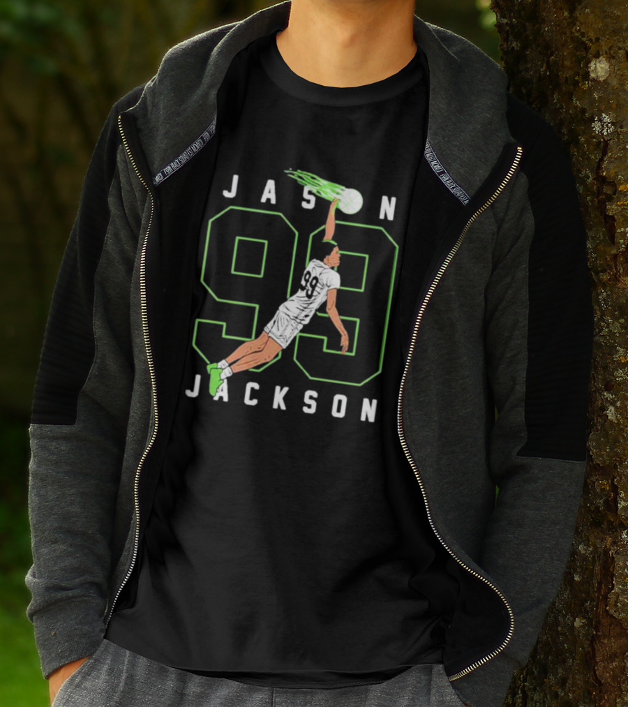 JASON JACKSON 99 Basketball Slam Dunk Caricature T-Shirt