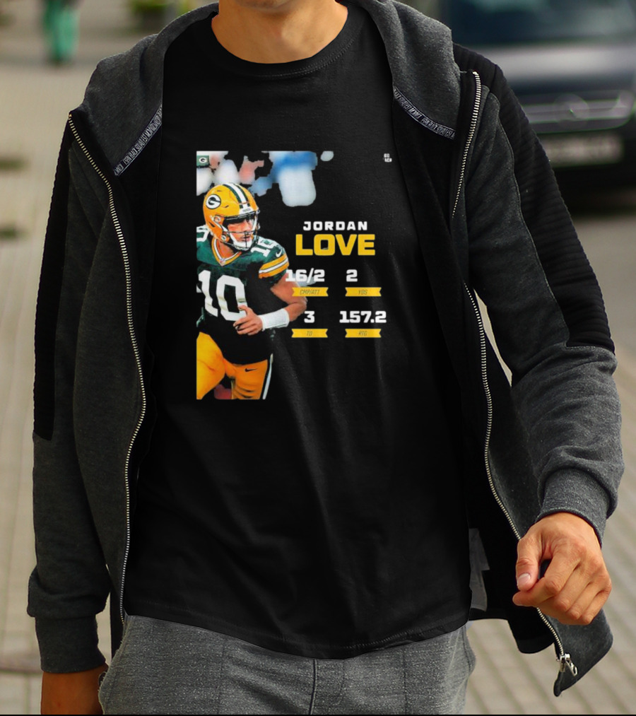Jordan Love Green Bay Packers 16/2 3 TD 2 YDS 157.2 RTG T-Shirt