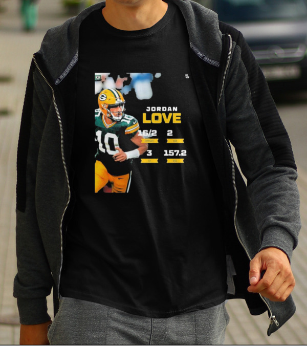 Jordan Love Green Bay Packers 16/2 3 TD 2 YDS 157.2 RTG T-Shirt