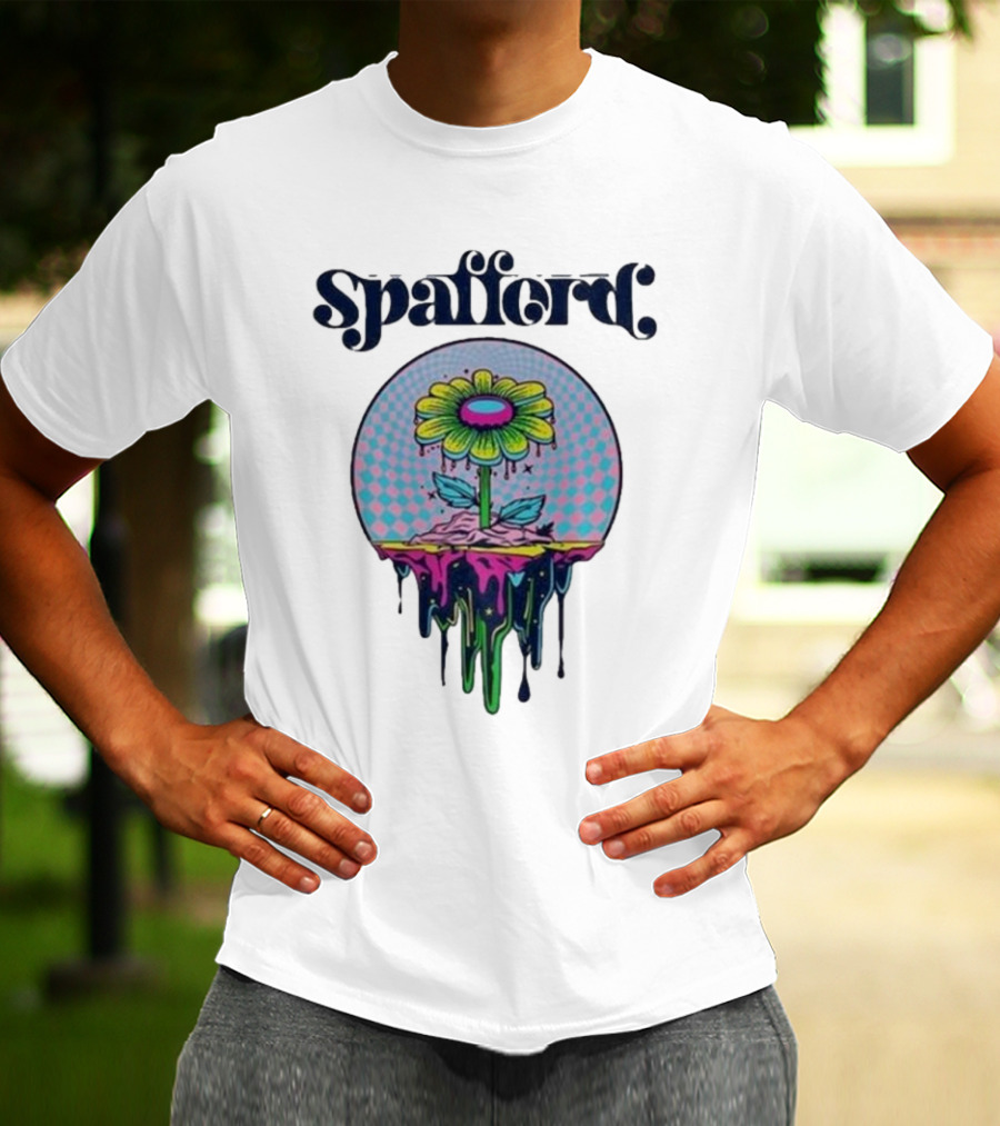 Spafford Psychedelic Space Flower In Pink And Blue Checkerboard T-Shirt