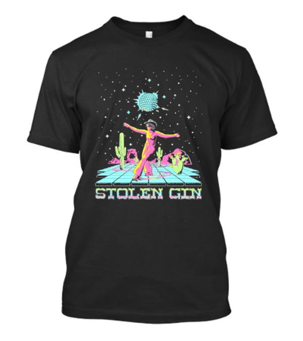 Stolen Gin Disco Cowgirl Dance Under Starry Night Desert Scene T-Shirt