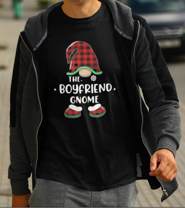 The Boyfriend Gnome Merry Christmas Red Plaid Hat And Boots T-Shirt