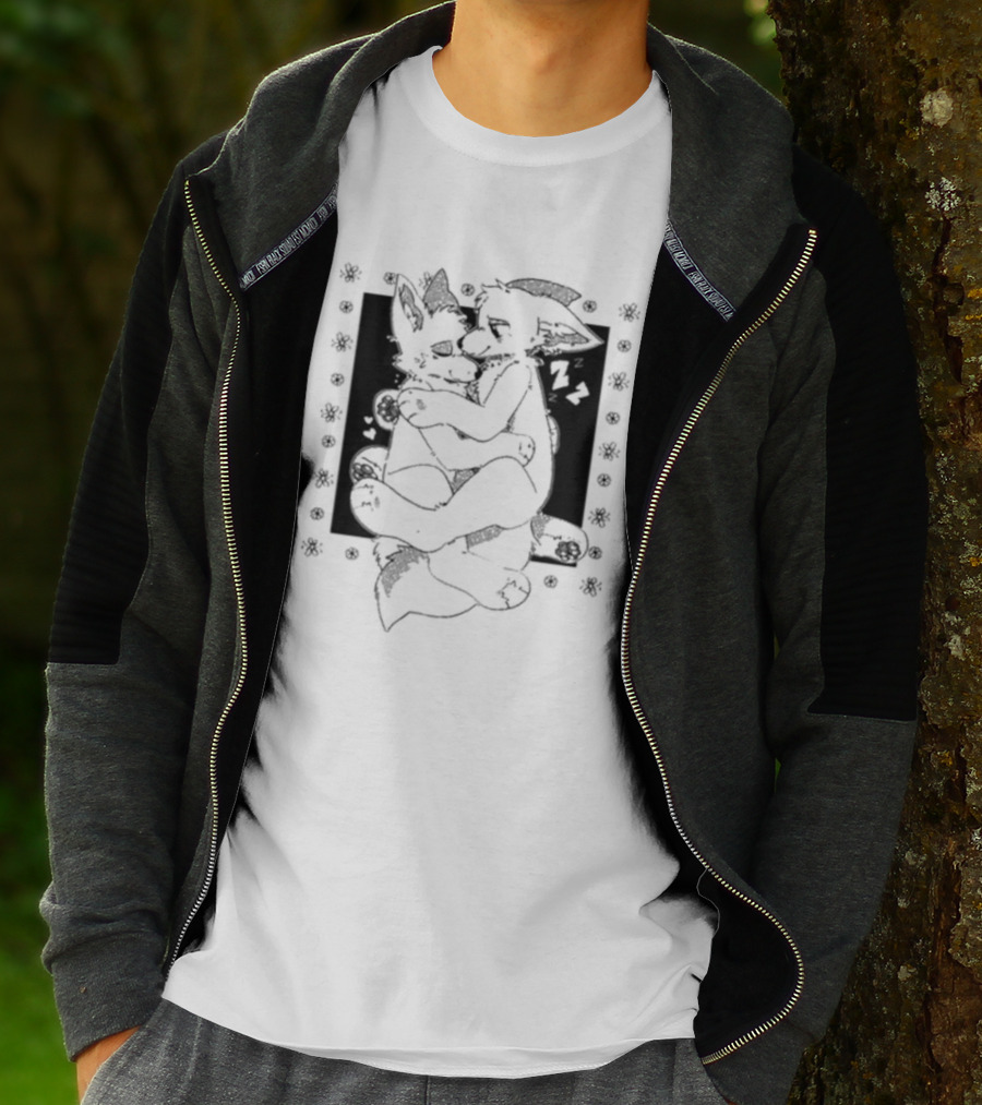 Furry Cuddling Wolves Adorable Embrace And Hearts T-Shirt