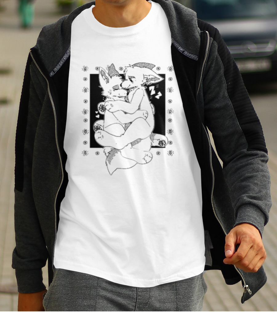 Furry Cuddling Wolves Adorable Embrace And Hearts T-Shirt