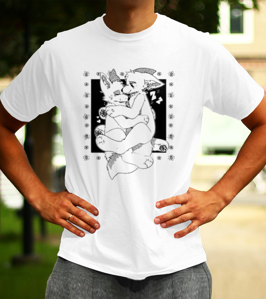 Furry Cuddling Wolves Adorable Embrace And Hearts T-Shirt