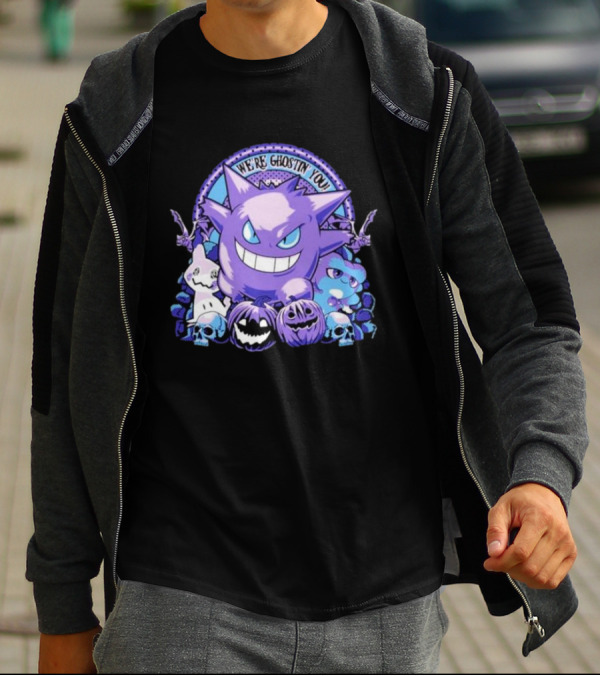 We’re Ghostin’ You Pokemon Haunter Gengar Spooky Pumpkins Skulls T-Shirt
