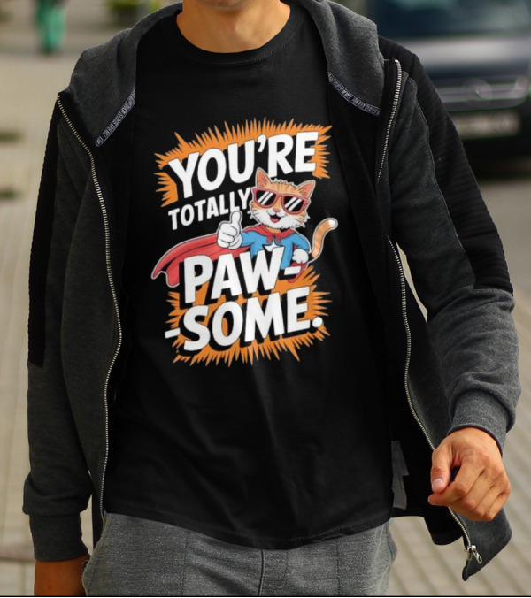 YOU’RE TOTALLY PAW-SOME SUPERHERO CAT PUN FUNNY ANIMAL LOVERS T-Shirt