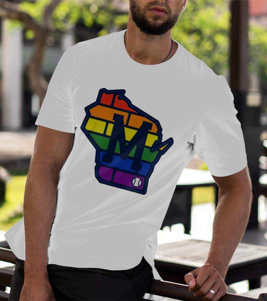 Aurora Health Care Brewers Pride Rainbow Wisconsin Baseball T-Shirt