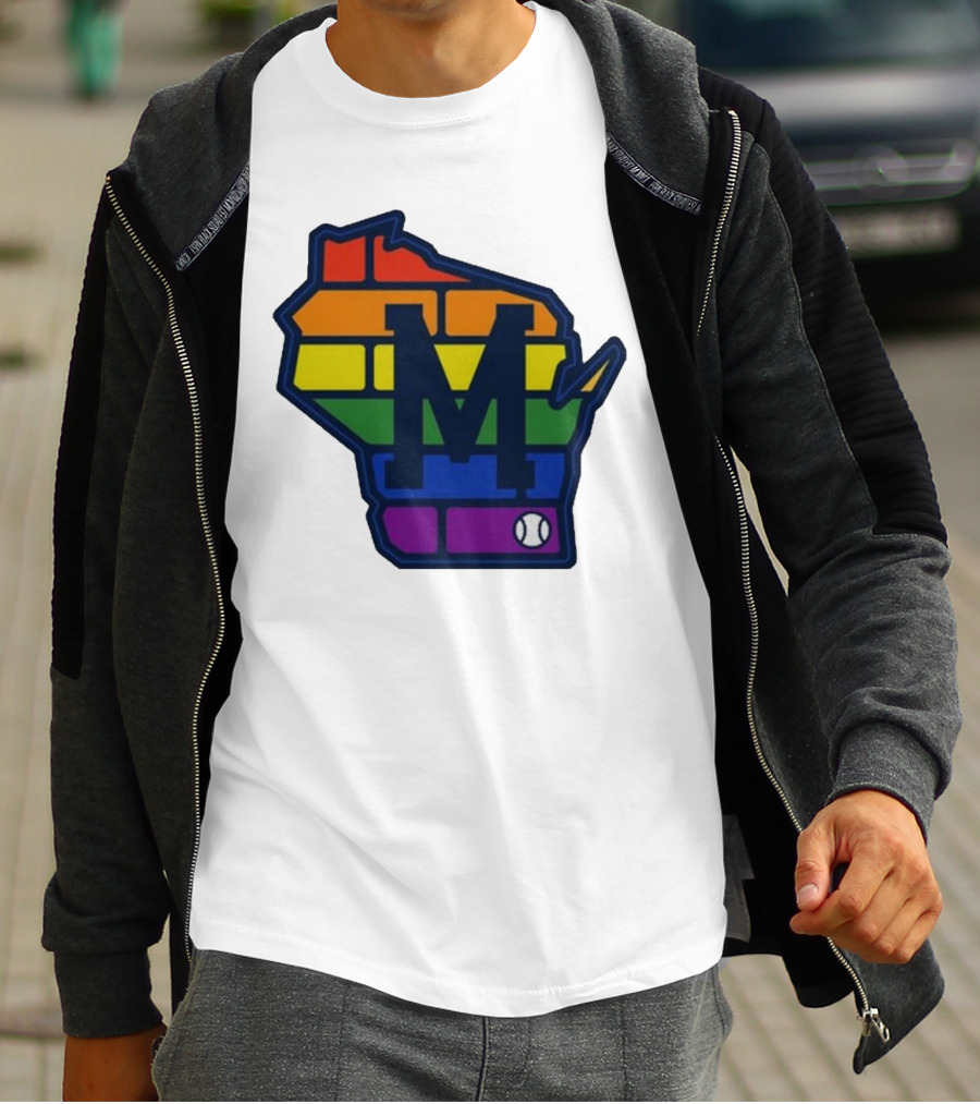 Aurora Health Care Brewers Pride Rainbow Wisconsin Baseball T-Shirt