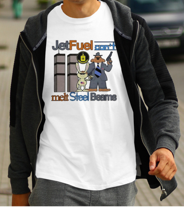 Barely Legal Clothing Jet Fuel Can’t Melt Steel Beams Sam And Max CIA Twin Towers T-Shirt