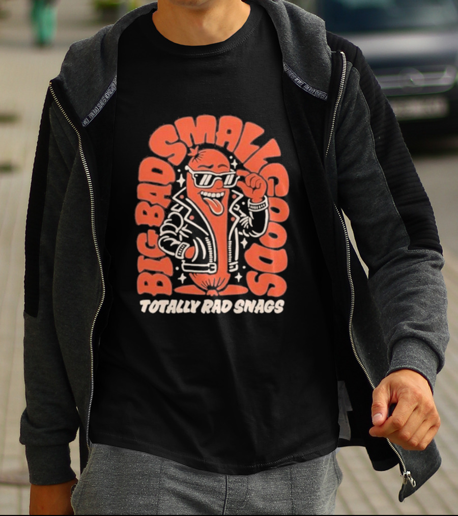 Big Bad Smallgoods Totally Rad Snags Cool Sausage In Leather Jacket T-Shirt