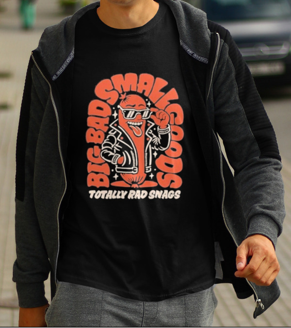 Big Bad Smallgoods Totally Rad Snags Cool Sausage In Leather Jacket T-Shirt