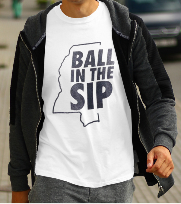 Ball In The Sip Mississippi Outline Lane Kiffin T-Shirt