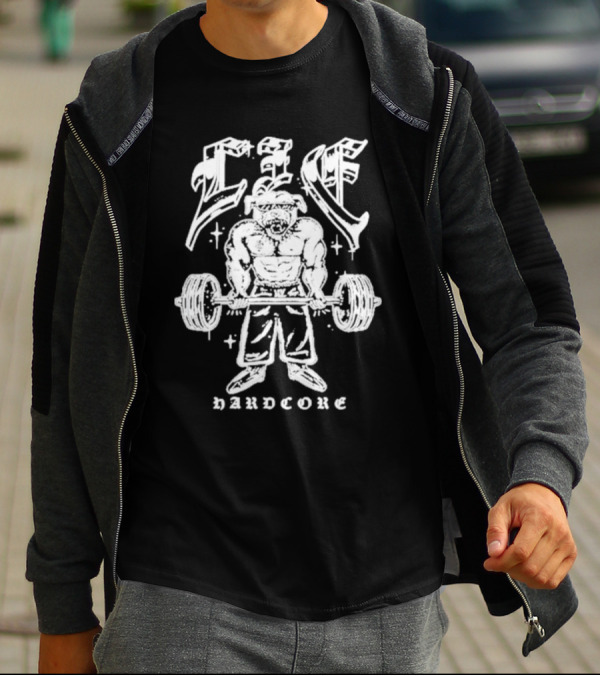 Lif Hardcore Dog Weightlifting Old English Tattoo T-Shirt
