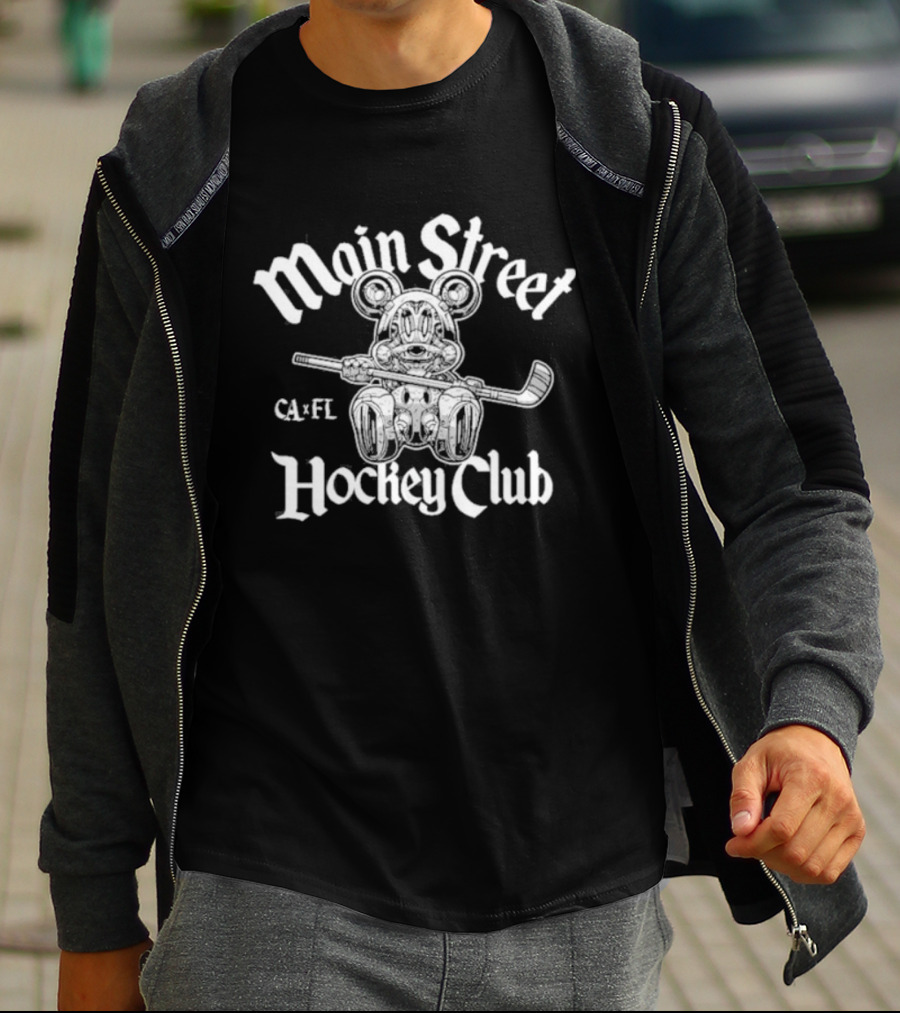Main Street Hockey Club Ca X Fl Bear With Hockey Stick T-Shirt