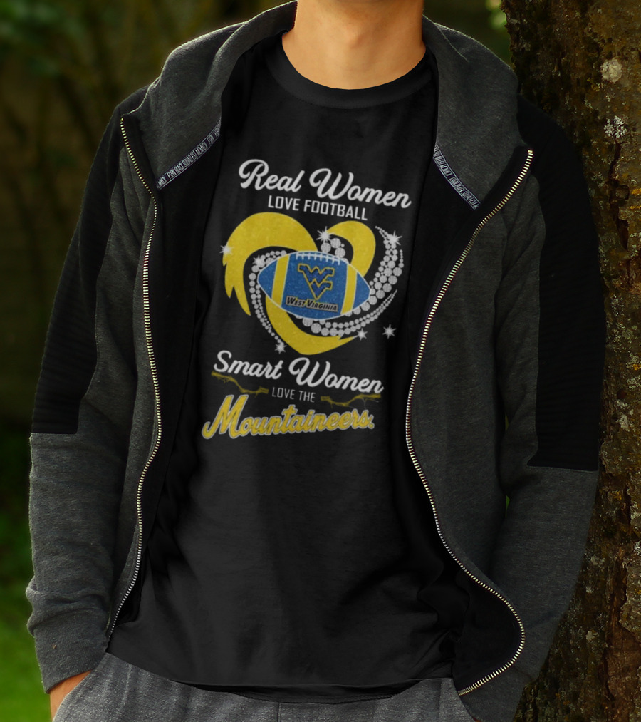 Real Women Love Football Smart Women Love West Virginia Mountaineers Diamond Heart Football T-Shirt