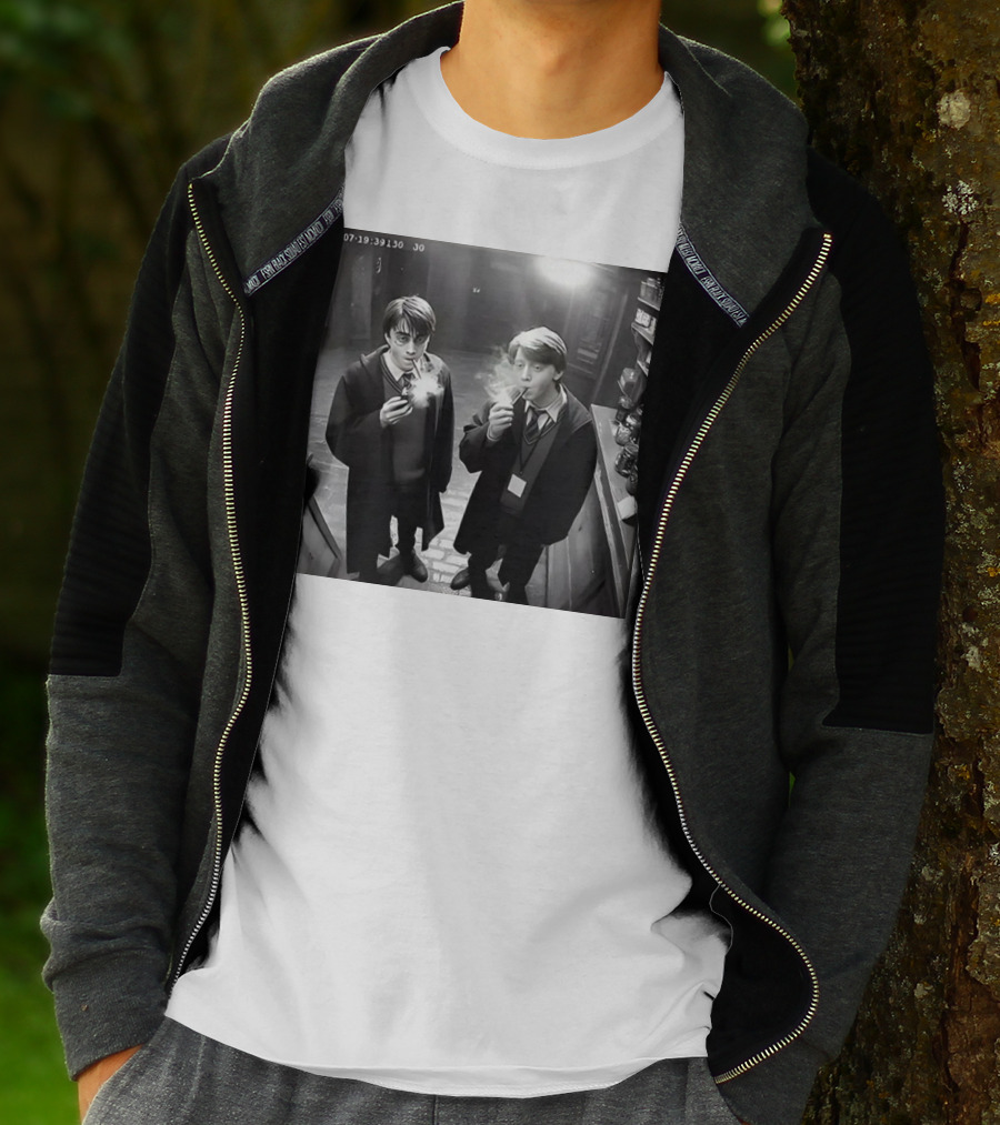 Harry And Ron Smoking Hogwarts CCTV Aesthetic T-Shirt