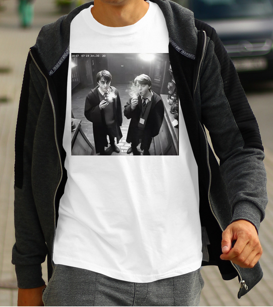 Harry And Ron Smoking Hogwarts CCTV Aesthetic T-Shirt