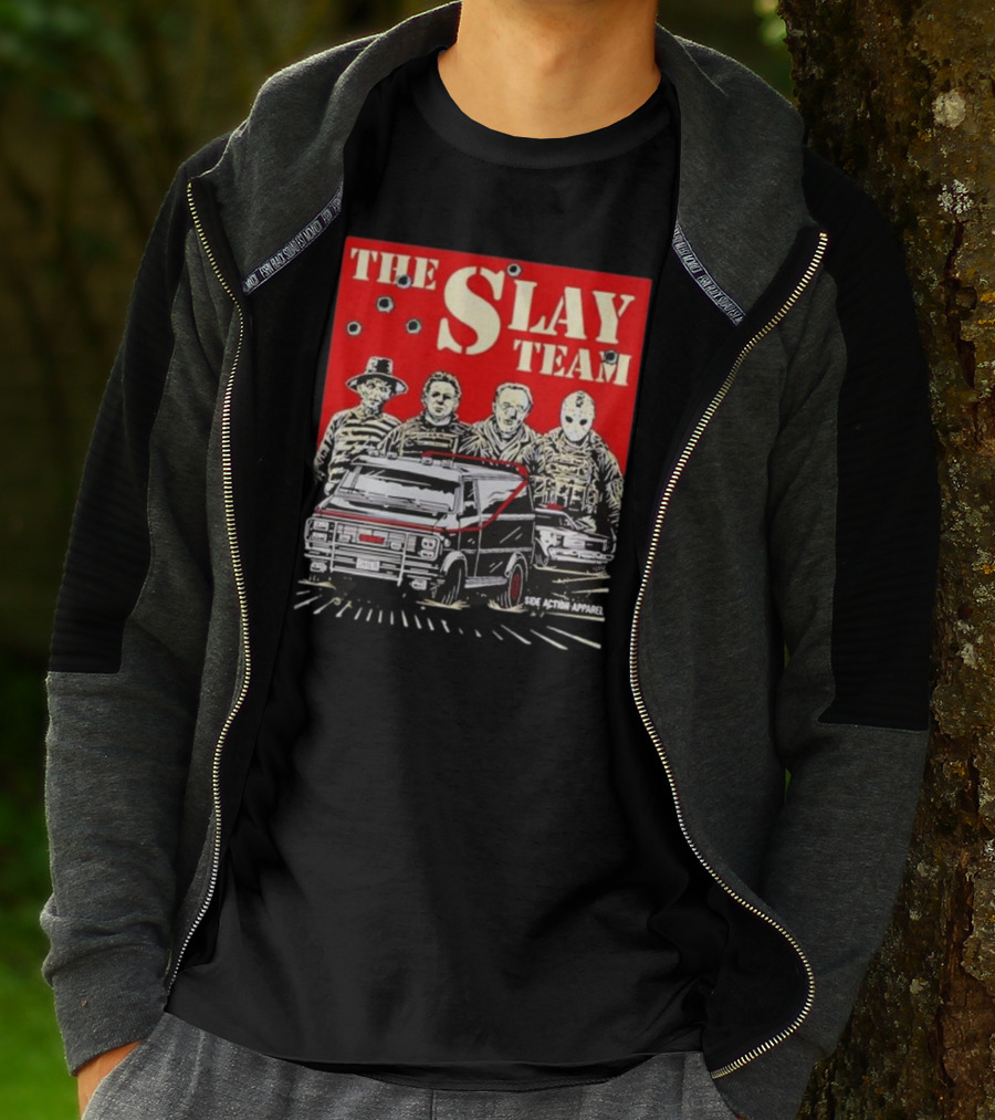The Slay Team Horror Movies Characters Side Action T-Shirt