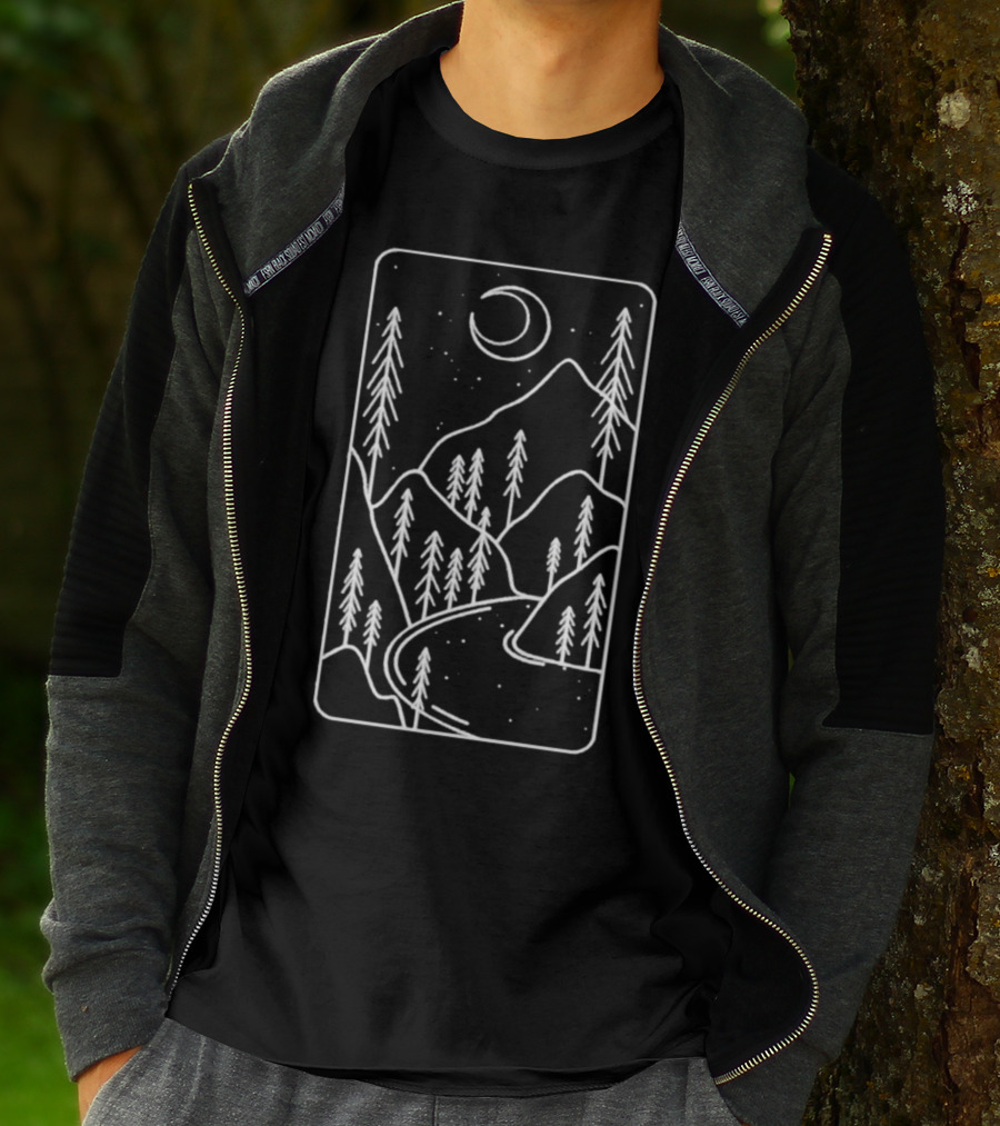 Moon Night Mountain Forest Scene T-Shirt