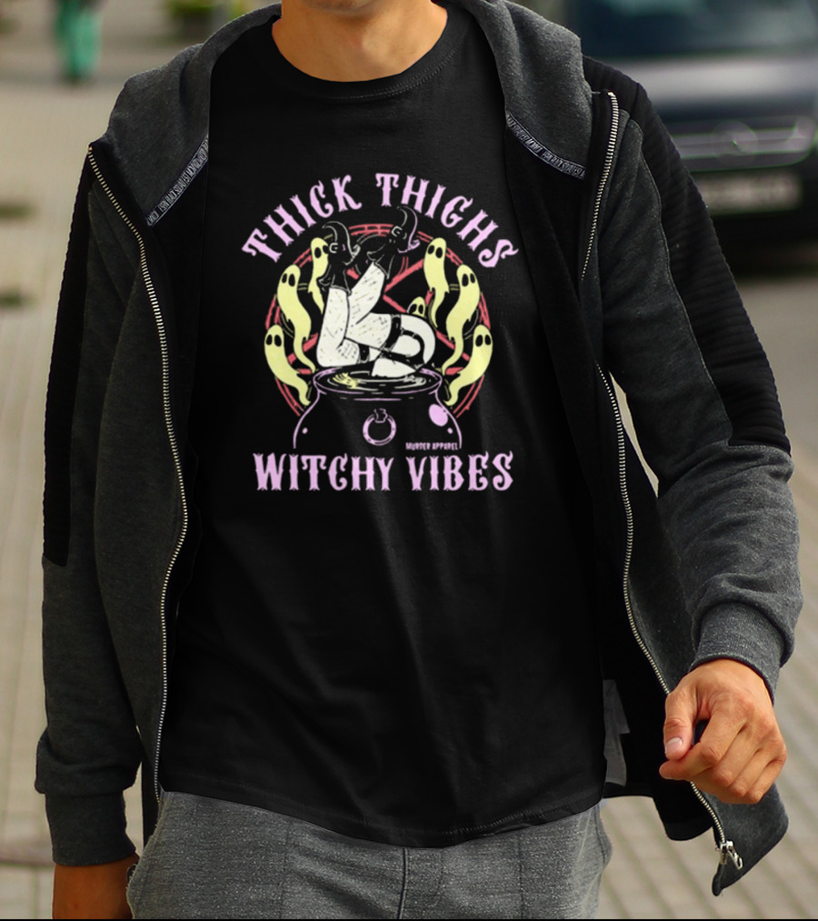 Thick Thighs Witchy Vibes Cauldron Ghosts Murder T-Shirt