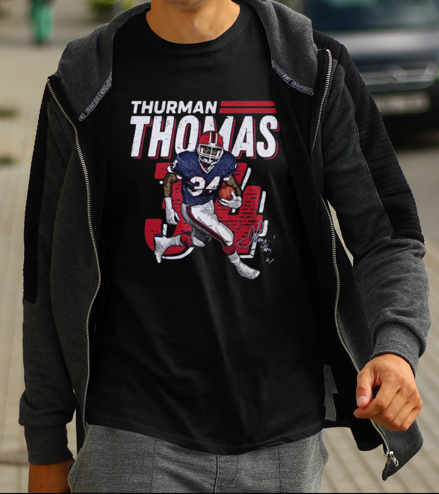 Thurman Thomas Buffalo Bills NFL 34 Signature Run T-Shirt