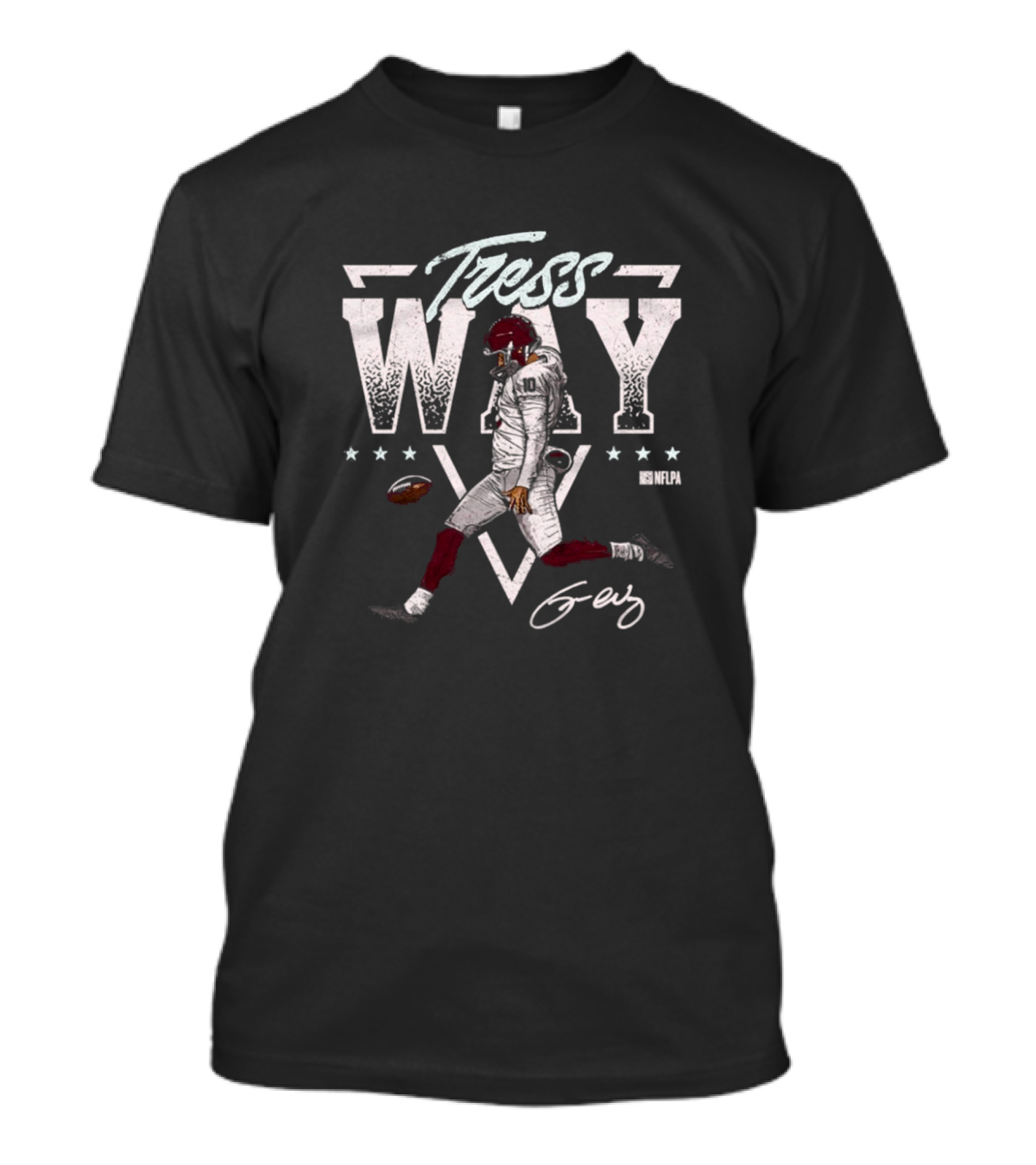 Tress Way Washington Commanders NFLPA Triangle Stars Name Signature Football T-Shirt