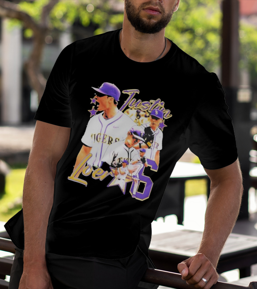Justin Loer 6 LSU Tigers Baseball Pitcher Collage T-Shirt