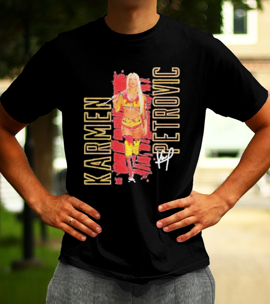 Karmen Petrovic Vertical Signature With Bold Red And Yellow Athlete T-Shirt