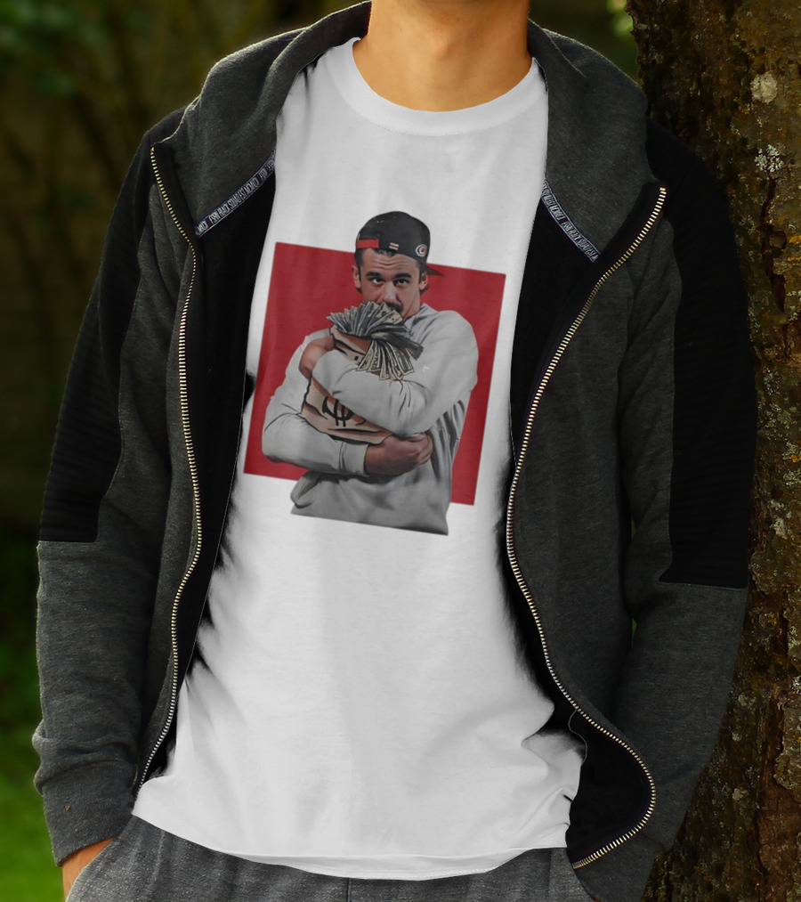 Seth Jarvis Holding Money Bag In Hockey Cap T-Shirt