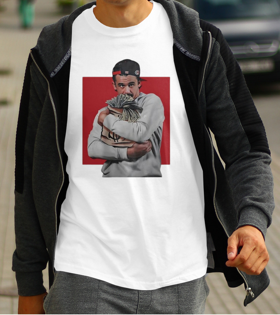 Seth Jarvis Holding Money Bag In Hockey Cap T-Shirt