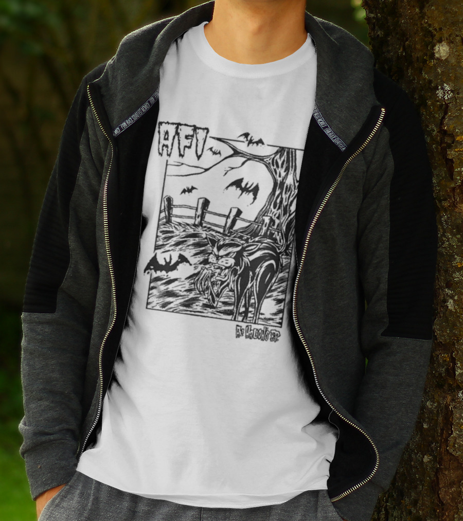 AFI All Hallow's Eve Bats And Black Cat In Haunted Scene T-Shirt