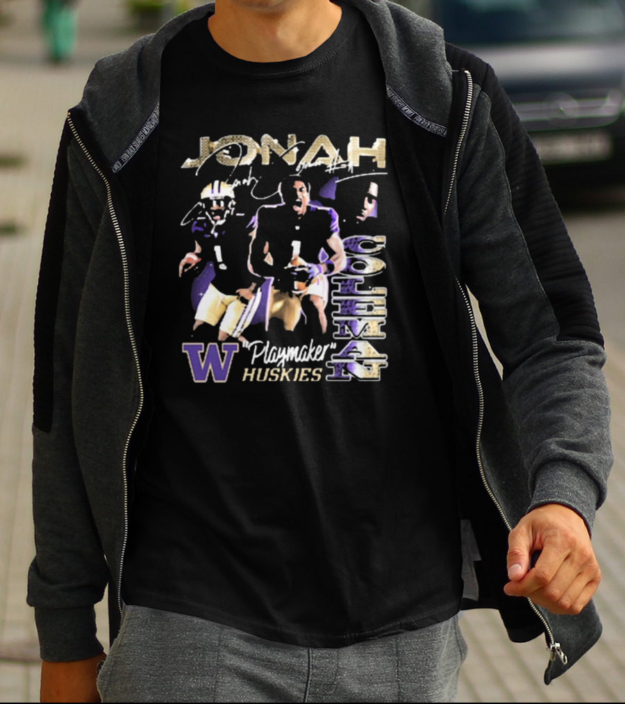 Jonah Coleman Washington Huskies Playmaker 90s Retro Signature W Huskies T-Shirt