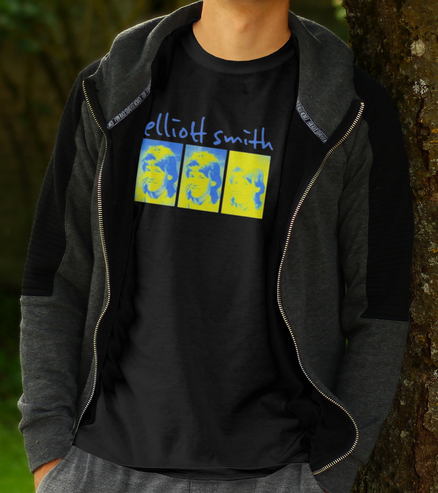 Elliott Smith Triple Portrait Blue Yellow Panels T-Shirt