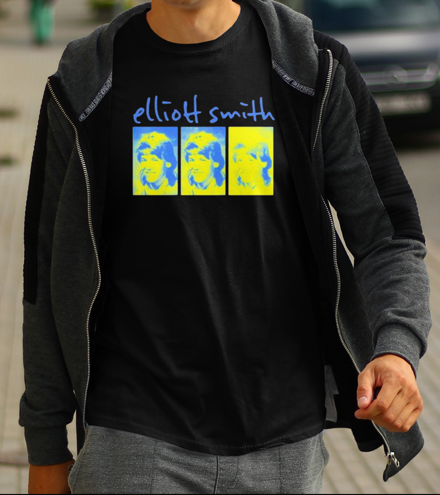 Elliott Smith Triple Portrait Blue Yellow Panels T-Shirt