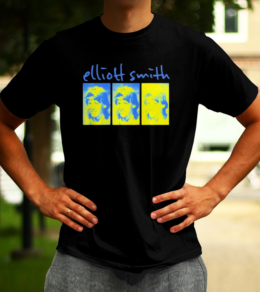 Elliott Smith Triple Portrait Blue Yellow Panels T-Shirt