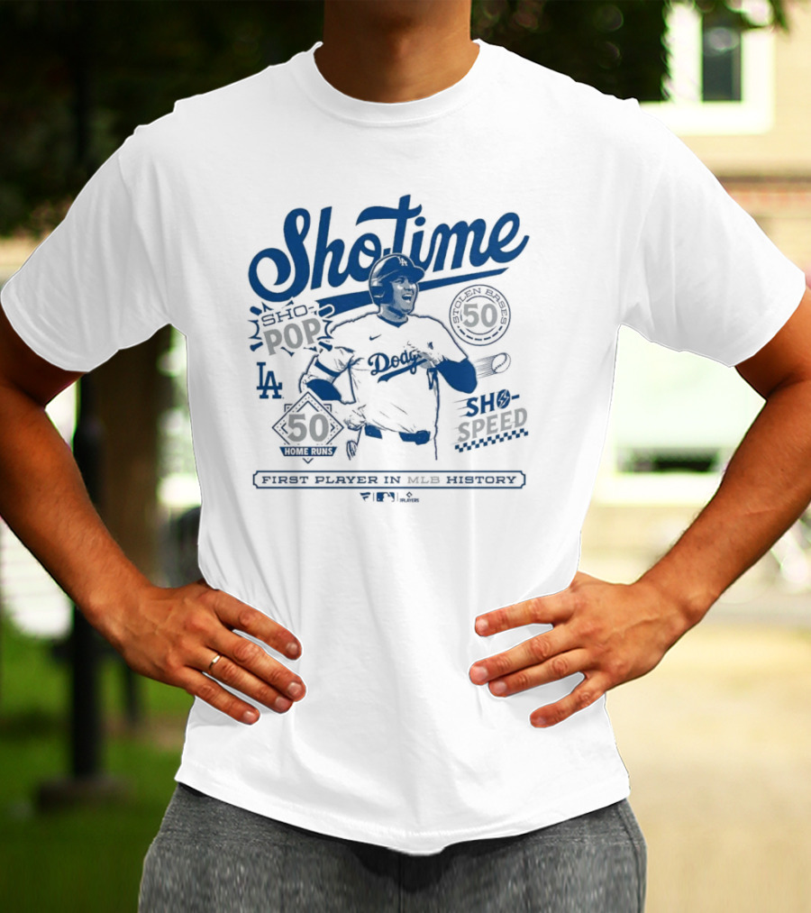 LA Dodgers Shohei Ohtani Showtime First Player In MLB History 50-50 Club T-Shirt