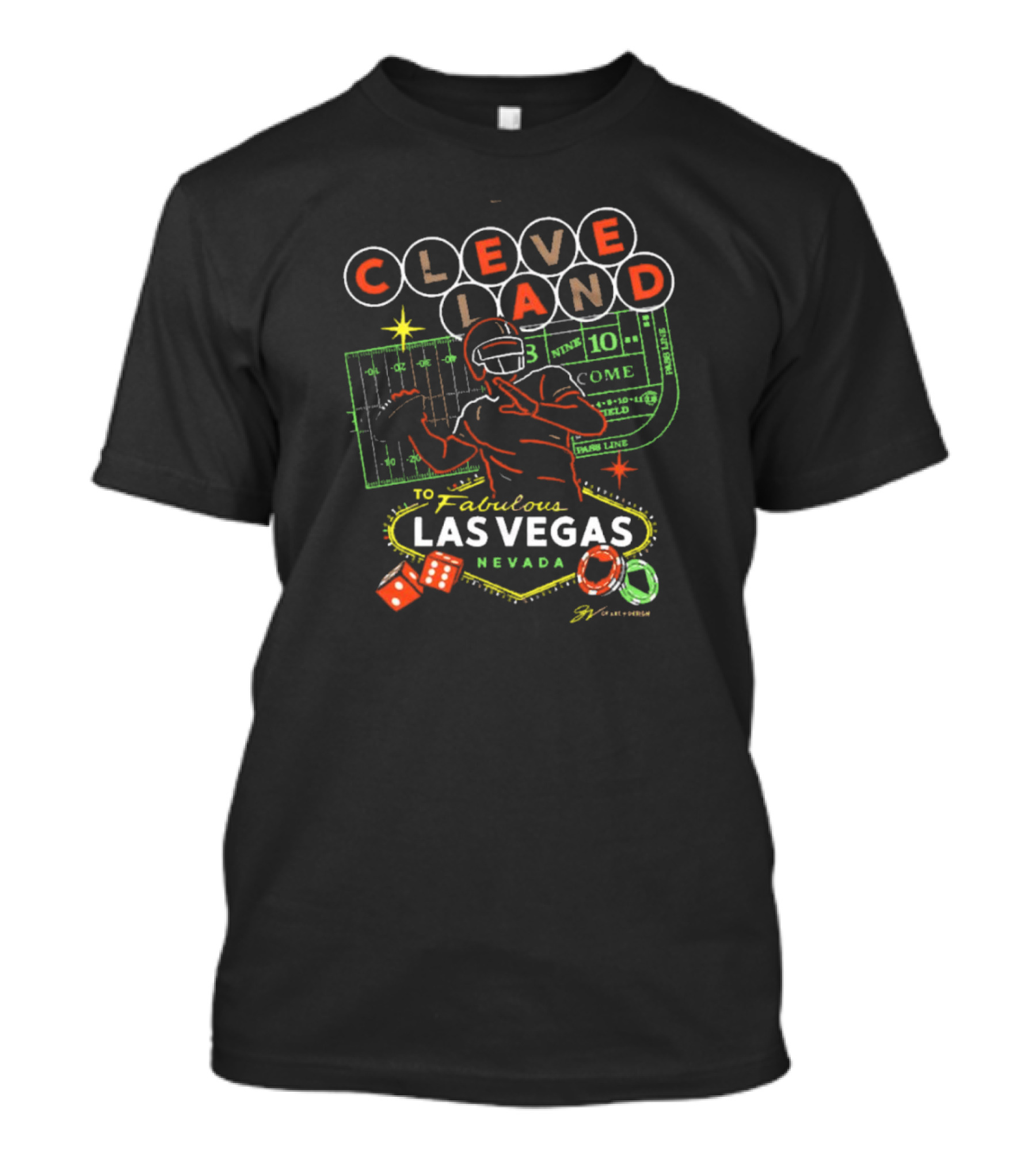 CLEVE LAND To Fabulous Las Vegas Nevada Football And Casino Dice Poker Chips T-Shirt