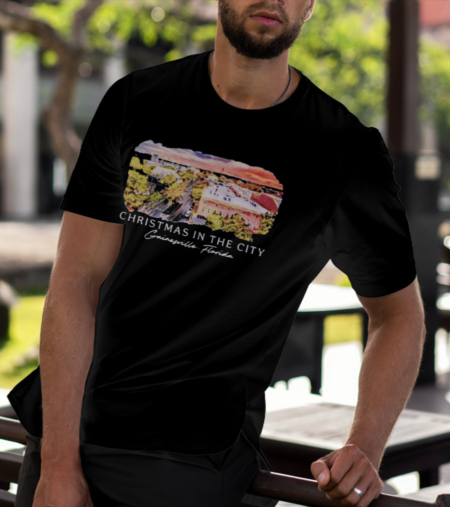 Christmas In The City Gainesville Florida Skyline T-Shirt