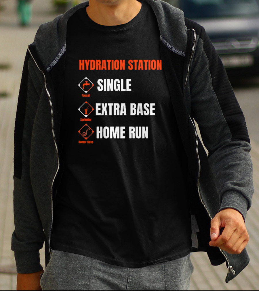 Hydration Station Single Faucet Extra Base Sprinkler Home Run Homer Hose T-Shirt