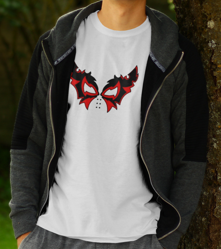 Hell Cat Mask Red And Black Winged T-Shirt