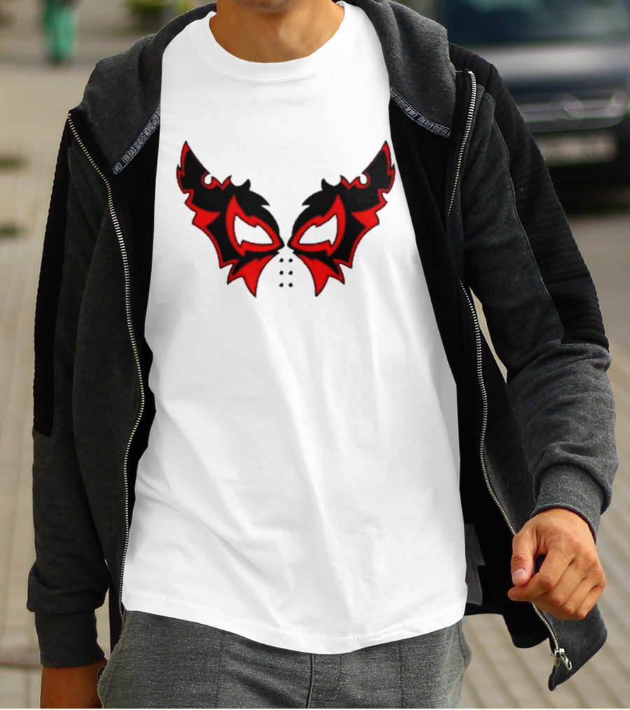 Hell Cat Mask Red And Black Winged T-Shirt