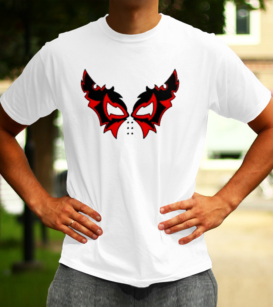 Hell Cat Mask Red And Black Winged T-Shirt