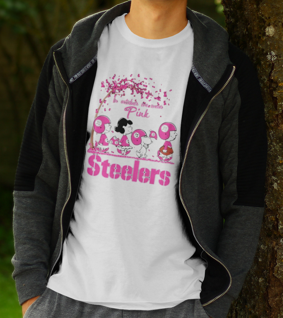 In October We Wear Pink Snoopy Steelers Breast Cancer Awareness T-Shirt